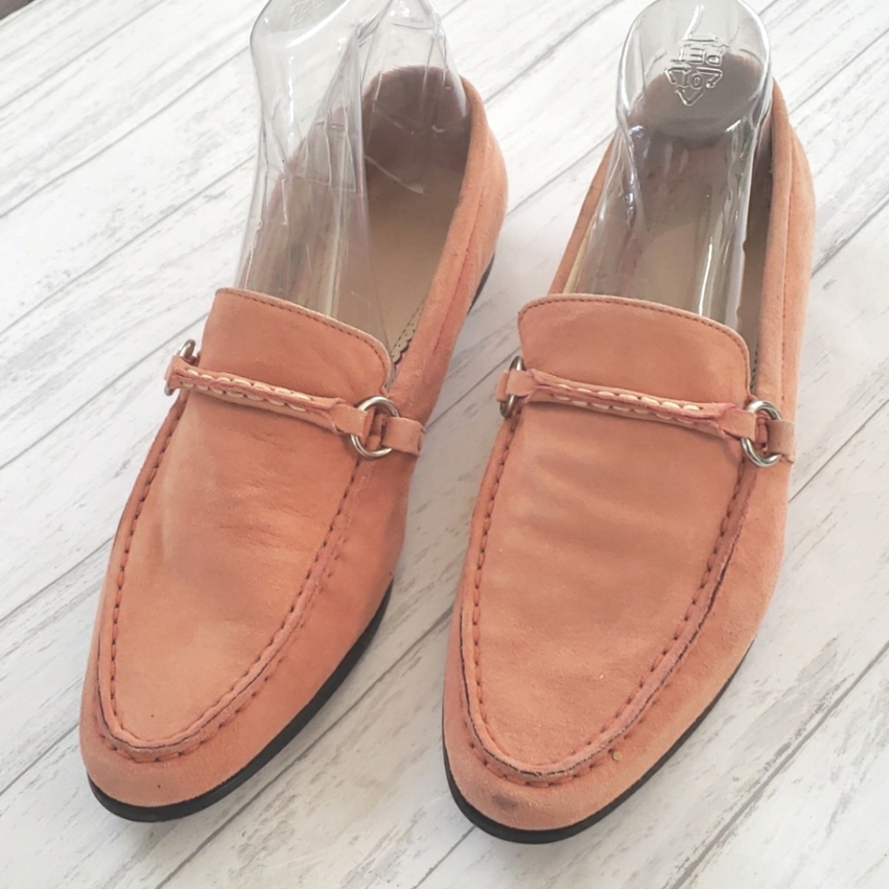 LANDS' END SALMON SUEDE LOAFERS, Size 7 1/2